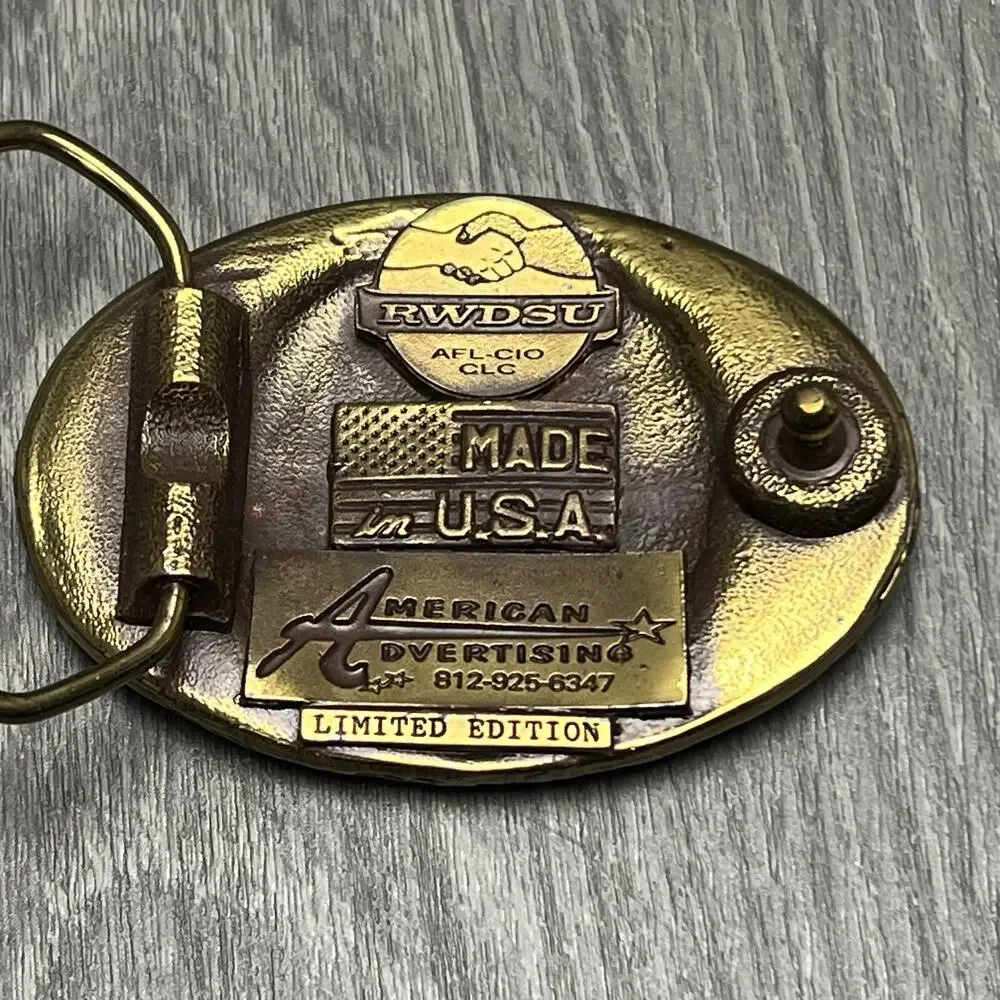 Vintage Aluminum Brick Glass Workers Union‎ Belt Buckle Gold Tone USA AFL CIO